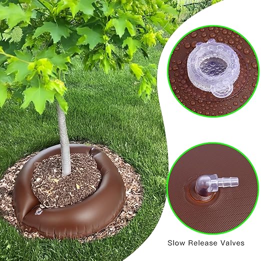 TezhiIe 3 Pack 15 Gallon Tree Watering Ring Bag PVC Drip Irrigation Water Pouch Automatic Drip System Watering Donuts for Trees Deep Root &amp Low-Profile Slow Release Watering Bag