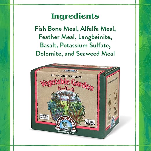 Down To Earth All Natural Fertilizers Organic Vegetable Garden - Plant Food for Vegetables Herbs Greens and Raised Beds 4-4-4 15 lb