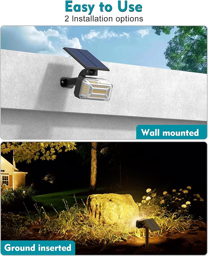 102 LEDs Solar Spot Lights Outdoor Waterproof IP65 [ 4 Modes/8 Pack] Solar Spotlights Adjustable Light &amp Panel Landscape Flood Powered Lights for Yard Garden Pathway Wall Tree(Warm White)