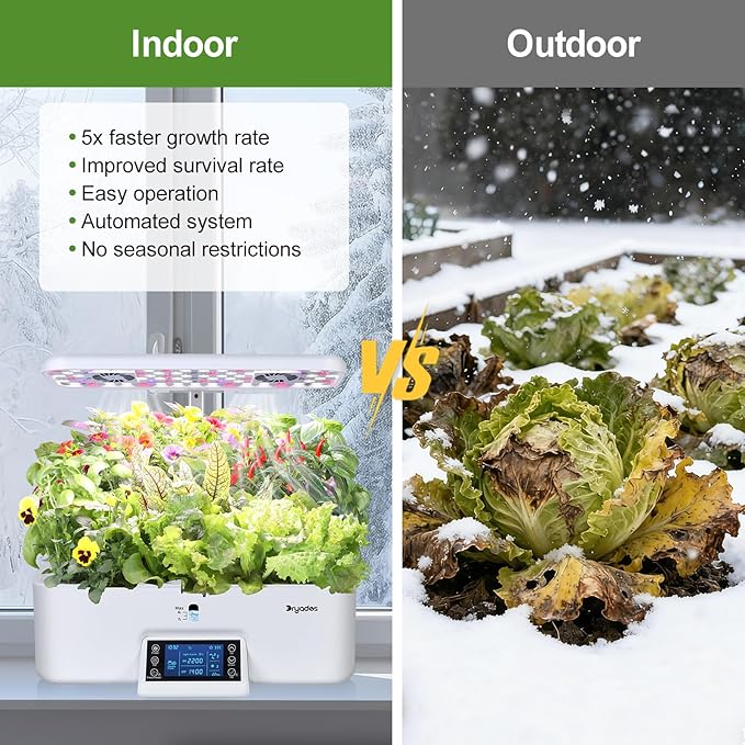 17-Pods Hydroponic Growing System with Dual Fans 24W Full-Spectrum Grow Light &amp Smart Control Panel for Indoor Gardening for Vegetables Herbs