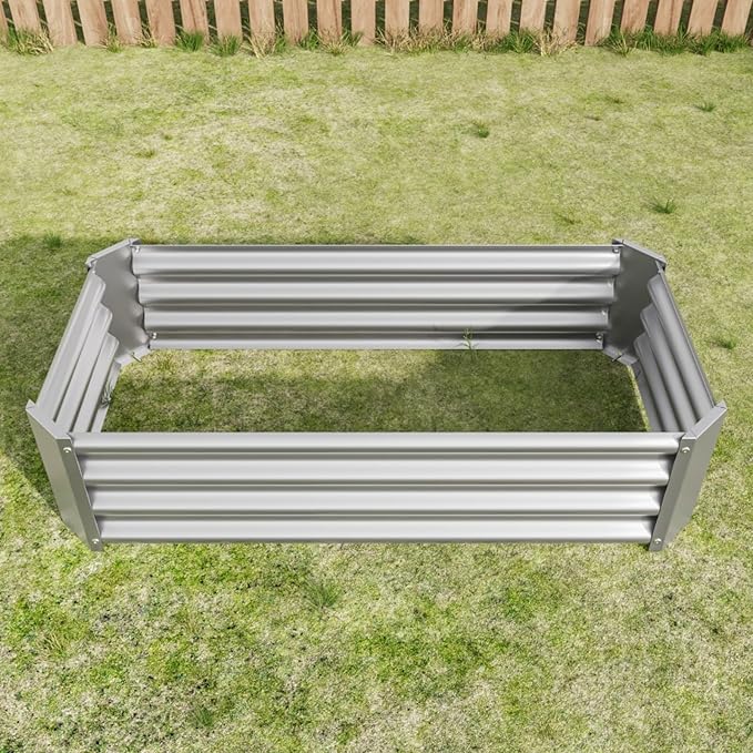 7.6x3.7x0.98FT Metal Raised Bed for Outdoor Flower Planters Vegetables Herb Galvanized Raised Garden Bed Kit Rectangular Large Metal Deep Root Planters with An Open Bottom (Silver with 4x2x1ft)