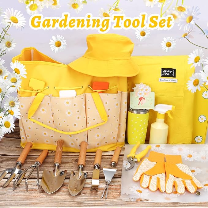 Gardening Tools for WomenGardening Gifts for Women19 PCS Daisy Garden Tools Set Kit with Garden Tool BagHeavy Duty Gardening Hand ToolsMother's Day Birthday for Gardener Mom Grandma Aunt