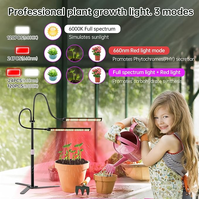Super-Energy Tabletop LED Grow Lights 9.8-32Height Adjustable for Indoor Small/Medium Plants 6000K Full Spectrum with 3 Dimmable Model Auto On Off Timing 3 9 12Hrs5 Brightness(Strip Black)