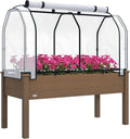 Outsunny Raised Garden Bed with PE Greenhouse Cover Outdoor Elevated Wood Planter Box for Herbs and Vegetables Use for Patio Backyard Balcony 48 x 22 x 46 inch Brown
