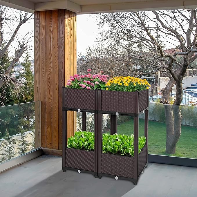 D'vine Dev Raised Beds - Elevated Garden Box with Drainage Plug Standing Planter Beds for Vegetable/Flower/Herb Gardening Kit RGB-4