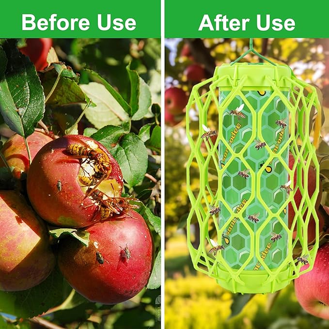 4 Pack Upgraded Wasp Trap Outdoor Hanging Carpenter Bee and Hornet Catcher Reusable Yellow Jacket Trap with Bait Reservoir Bee Killer and Wasp Catcher for Outside (Green)