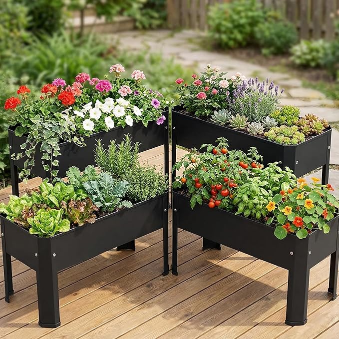 Compact Raised Garden Bed with Legs 24 x 11 x 18 in Small Metal Planter Box 5.9 in Soil Depth 100 lb Capacity Galvanized Steel Drainage Holes Anti-Rust for Patio Balcony &amp Deck