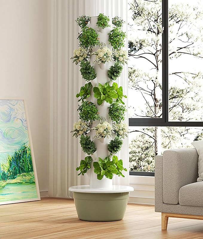 Hydroponic Growing for Indoor Fruits Home Vertical Hydroponic Tower Vertical Indoor Gardening with Pump and Movable Water Tank