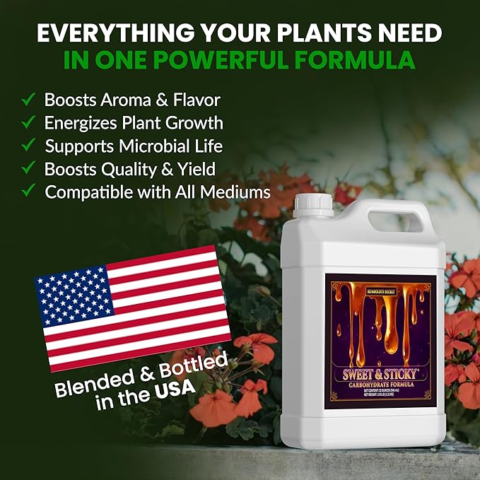 Humboldts Secret Sweet &amp Sticky Carbohydrate and Saccharide Plant Energy Additive | Indoor and Outdoor Plant Nutrients Enhancer for Growth and Aroma | Boosts Flavor and Development | 32 Ounce