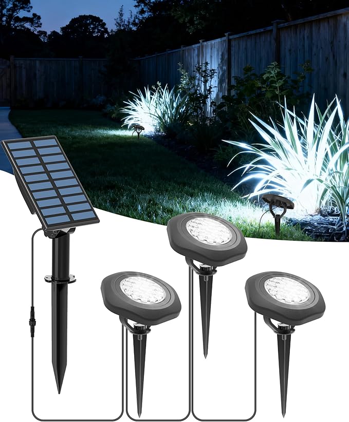 CORESLUX Solar Spot Lights Outdoor Waterproof IP68 3-in-1 LED Cool Light Solar Landscape Lights 2 Light Modes Landscape Path Lights for Outside Garden Yard Pond Pathway
