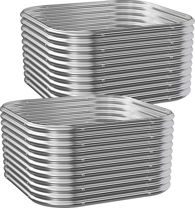 2pcs Tall Galvanized Raised Garden Bed Outdoor Metal Raised Beds for Vegetables Above Ground Garden Box for Flower Steel Garden Bed for Gardening - 2FT