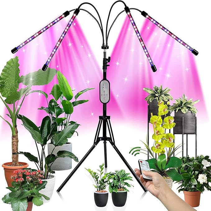 DOOK Grow Light with Stand Full Spectrum Plant Grow Lights for Indoor Plants 3 Switch Modes 10 Dimmable Levels Adjustable Tripod Stand &amp Gooseneck Auto On/Off Timer