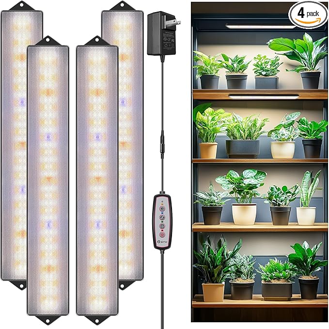 Wolezek Grow Light Strips for Indoor Plants 420 LEDs Full Spectrum Plant Light for Indoor Growing with 6/12/16H Auto Timer Grow Lamp Bar for Seedling Succulent 13.8 Inches 4 Pack