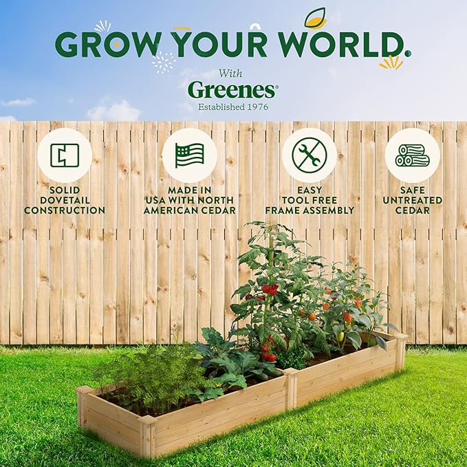 Greenes Fence Classic Cedar Raised Garden Bed 2' x 8' x 10.5 (1/2 Thick) - Made in USA with North American Cedar