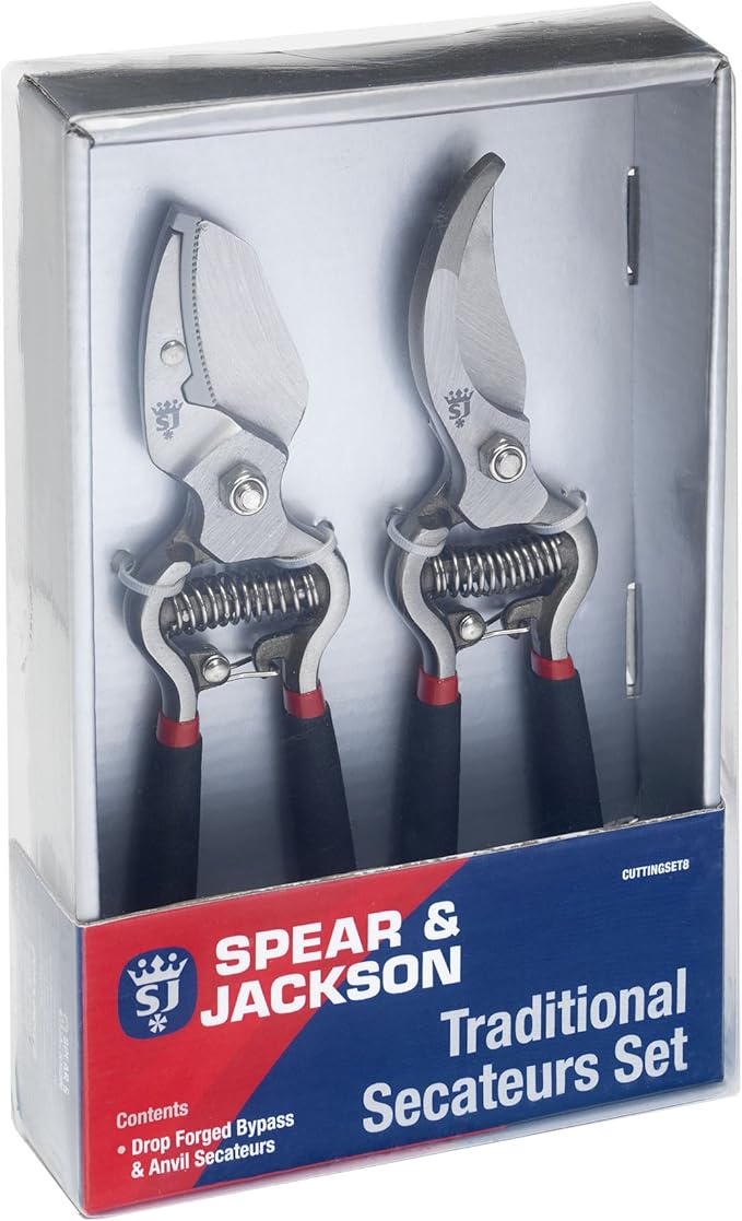 Spear &amp Jackson Drop Forged Bypass &amp Anvil Pruners Set 2 Piece Professional Garden Pruning Tools Durable Steel Blades Comfortable Ergonomic Handles
