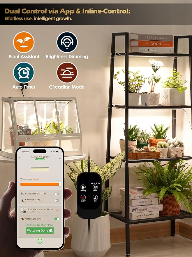 Smart Grow Light for Indoor Plants3500K Full Spectrum LED Plant Light Strips with 3/9/12H Auto TimerStepless DimmingModular DesignPlug and Play (White 6 Pack 48W)