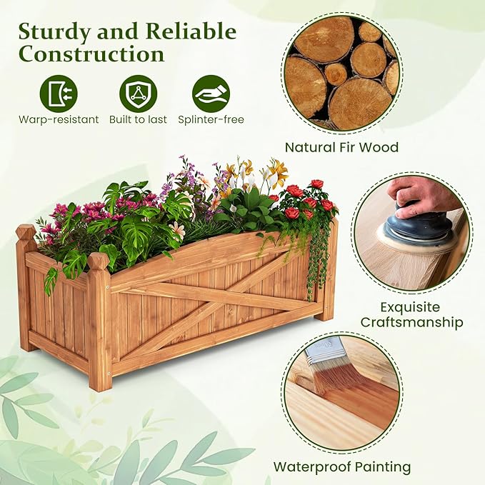 Raised Garden Bed 36”L x 16”W x 15”H Wooden Planter Box w/Drainage Holes &amp Removable Base Rectangular Garden Bed for Flowers Herbs Vegetables Fruits Patio Balcony Yard