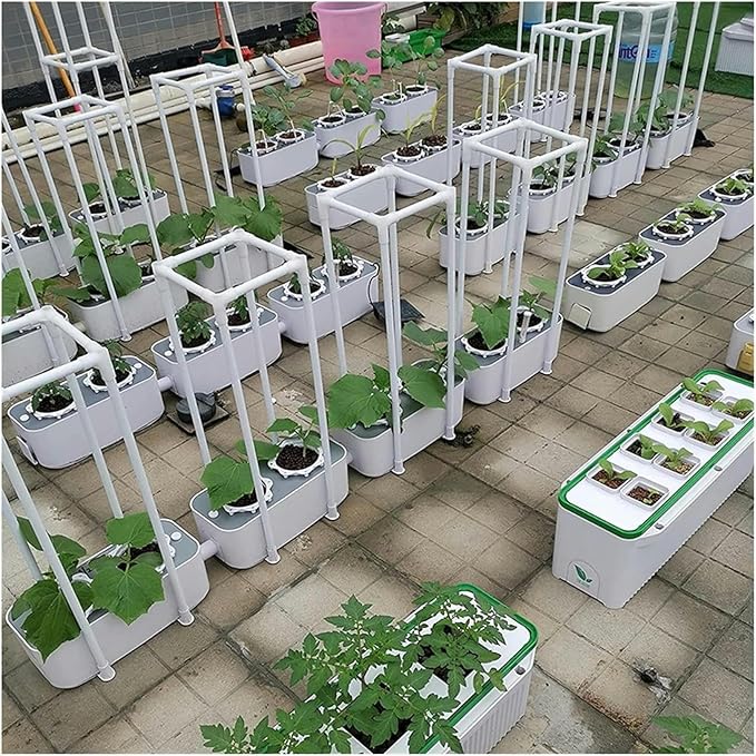 Hydroponics Growing System Smart Hydroponics Growing System with Controller Auto Remind Self-Watering Planter 60 Climbing Trellis for Cucumber Tomato Hydroponic Tower (1 White)