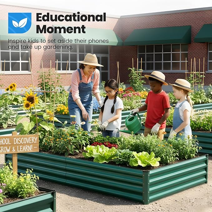 Quictent Galvanized Raised Garden Bed 8x4x1 Ft Metal Planter Box for Vegetables Bottomless for Backyard 2 Tomato Cages Included Green 2PCS