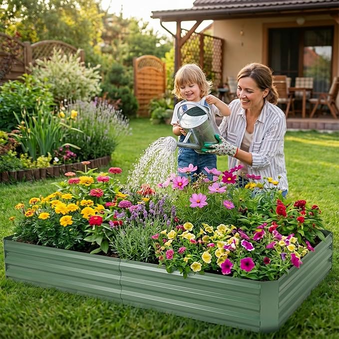 BPS Galvanized Raised Garden Bed 8' x 4' x 1' Metal Planter Raised Garden Boxes Outdoor for Flower Planters Vegetables Herbs