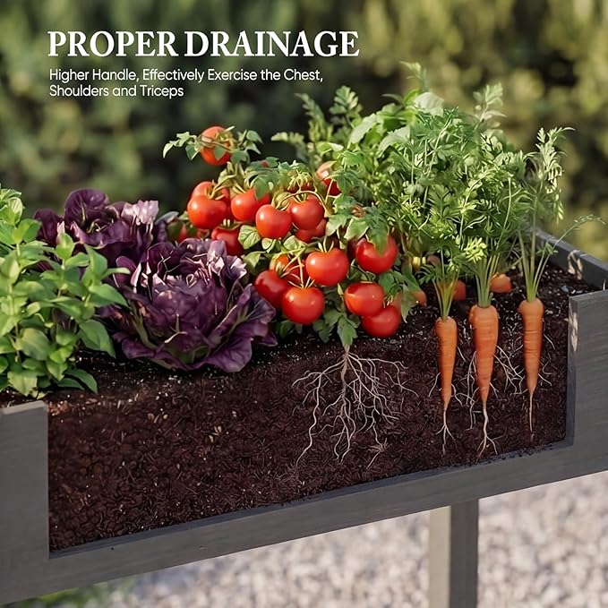 DUMOS Raised Garden Bed with Legs 34x18x30 Inch Planter Box Outdoor with Liner for Herbs Flowers Vegetables Elevated Wooden Garden Bed for Patio Balcony and Backyard Dark Grey