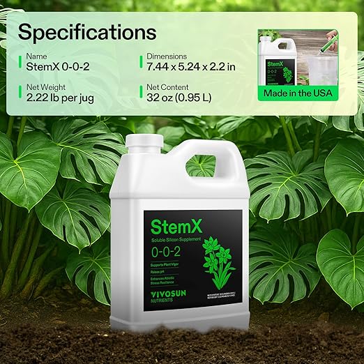 VIVOSUN StemX (0-0-2) Silica for Plants Soluble Liquid Silicon Plant Supplement Fertilizer Nutrient Solution for Strong Stems and Healthy Leaves Boost Resilience pH Balance 32 oz