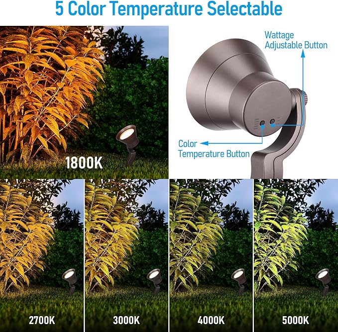 LEONLITE 8-Pack 12W/7.3W/3.7W Dimmable 5CCT LED Low Voltage Landscape Lights Wall Wash Landscape Lighting Outdoor 12V Landscape Spotlight ETL Aluminum IP65 Waterproof