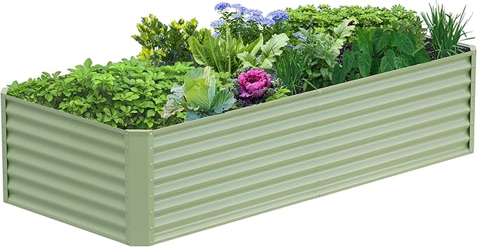 8x2x2FT Galvanized Raised Garden BedGalvanized Planter Boxes Outdoor Large Metal Raised Garden Beds for Vegetables-Green
