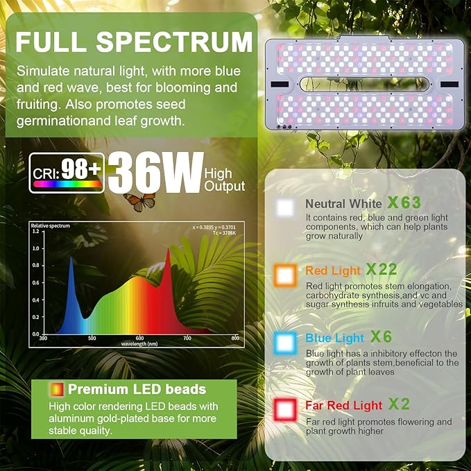 22 x 10 Grow Lights for Indoor Plants and Vegetables Full Spectrum LED Growing Lamp for Indoor Garden Greenhouse - Features Two Smart Light Mode 12~23H Timer - 1 Pack (1 Pack Black)