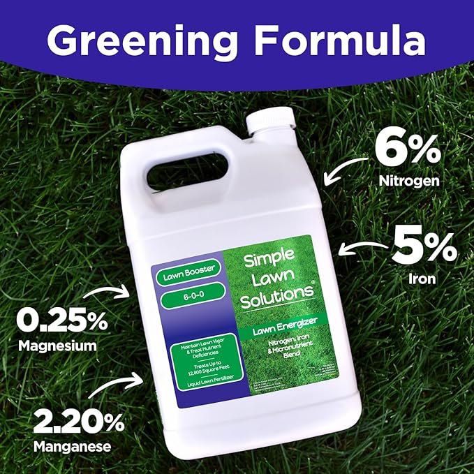 Commercial Grade Lawn Energizer - Grass Fertilizer Booster with Nitrogen Iron Micronutrients - Liquid Turf Spray Concentrated Fertilizer- Any Grass Type - Simple Lawn Solutions (1 Gallon)