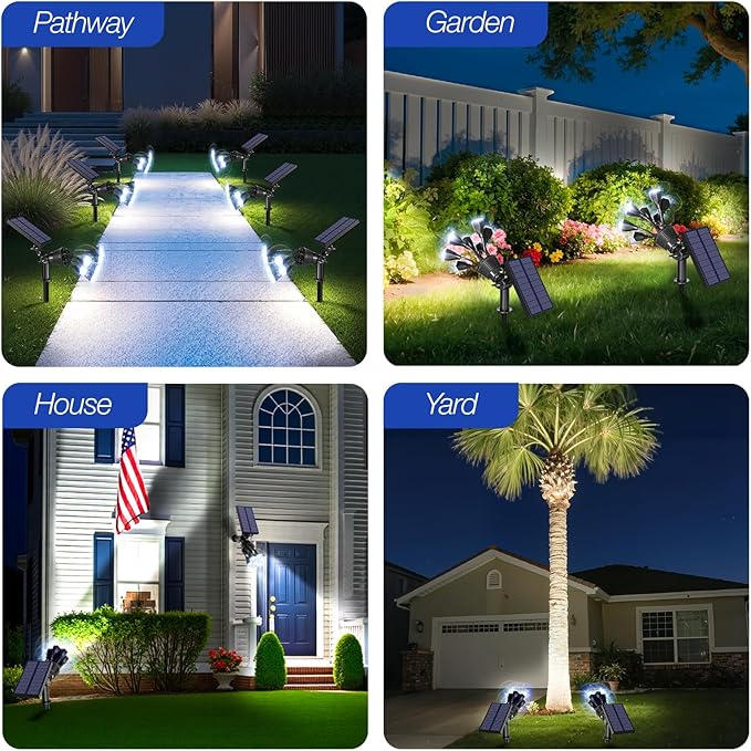 Solar Spot Lights Outdoor 1000LM IP68 Waterproof Solar Lights Outdoor with 7x360° Adjustable Metal Hose 4 Lighting Modes Spotlights for Garden Pathway Yard Landscape 4 Pack (Cool White)