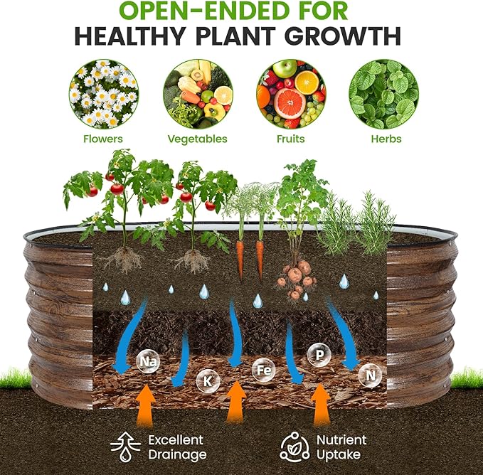 Galvanized Raised Garden Bed Outdoor |17'' Tall Planter Box Outdoor for Deep Root Plants | 3Pcs Raised Bed Kit for Gardening with Rubber Strip for Vegetables Flowers Fruits (Grain 4x2x1.4FT)