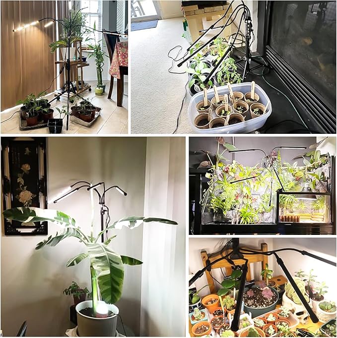 Garpsen Grow Lights for Indoor Plants 5 Heads Full Spectrum Grow Light with Adjustable Tripod Stand 100PCS LEDs Plant Light for Indoor Plants with 6/12/16H Timer and 3 Light Modes(No Clip)