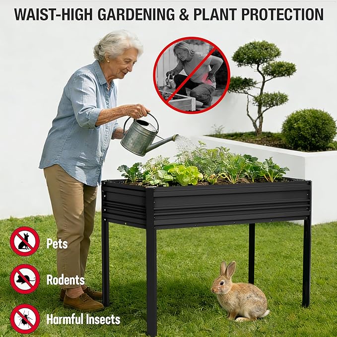 WORKPRO 48x24x32in Outdoor Galvanized Raised Garden Bed with Legs 600LB Elevated Planter Box for Vegetable Flowers Herbs Black