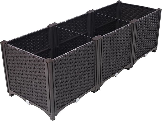 Deep Raised Garden Bed Plastic Planter Boxes for Vegetables Flowers Herbs and SucculentsSelf Watering Planter Box Raised Bed to Grow Flowers Herbs Vegetables 47.2 L X 15.7 D X 14.7 H
