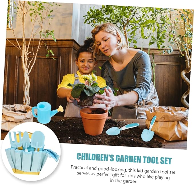 GALPADA Kids Gardening Tools Set Hand Planting Tools for Boys and Girls Includes Rake Shovel Watering Can and Storage Bag for Outdoor Gardening Activities