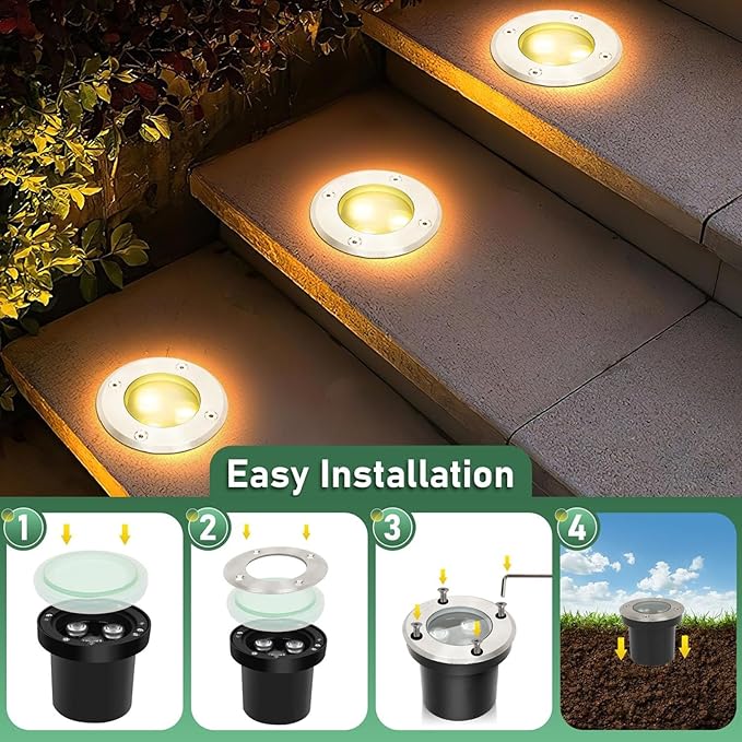 4PCS In-Ground Spotlight - LED Outdoor Spotlights IP67 Waterproof Recessed Outdoor Spotlight Recessed LED Ground Spotlight for Garden Pool Plants and Outdoor Lighting(White3W(220v))