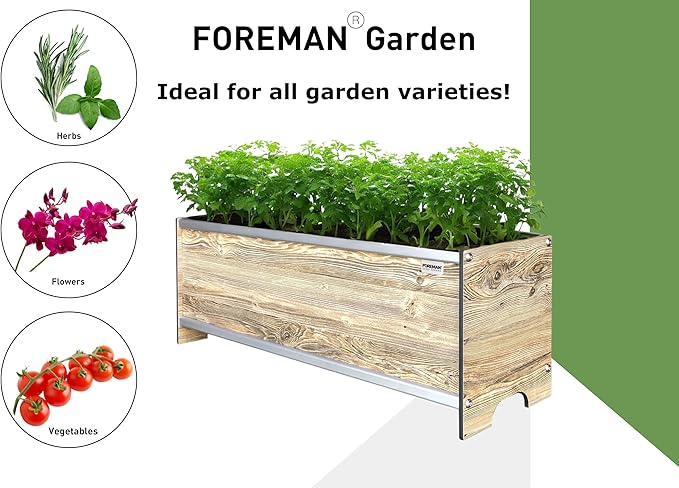 Foreman Raised Garden Bed (36x12x14) Weather Resistant Outdoor Planter Box with Drainage for Vegetable Bed Gardening and Flower Bed Gardening - Amaretto Wood Grain Pattern