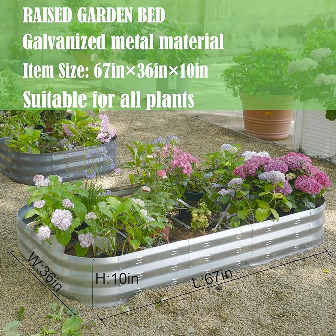 Galvanized Raised Garden Bed Kit Large Metal Raised Garden Beds for Vegetables Galvanized Planter Raised Garden Boxes Outdoor (Silver)