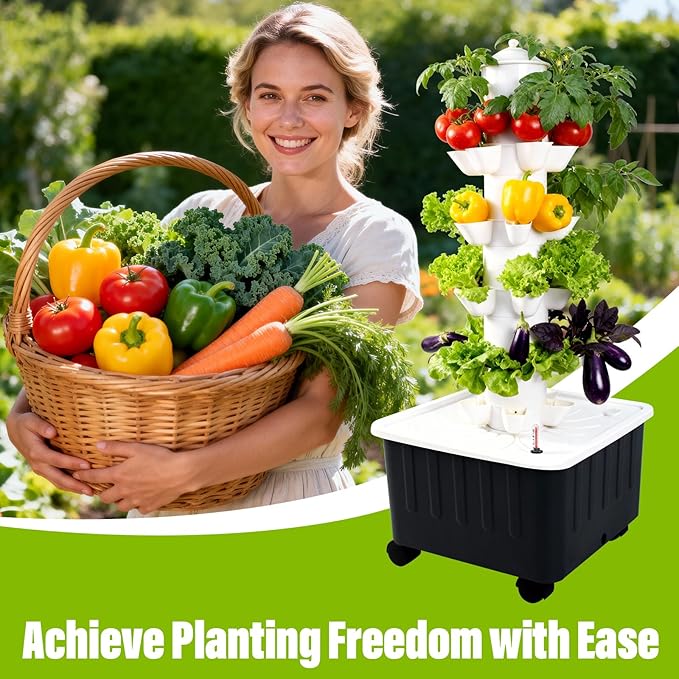 Hydroponics Growing System Indoor Gardening System Hydroponic Tower with 30 Liter Capacity Mobile Water Tank for Home Balcony or Small Greenhouse Growing