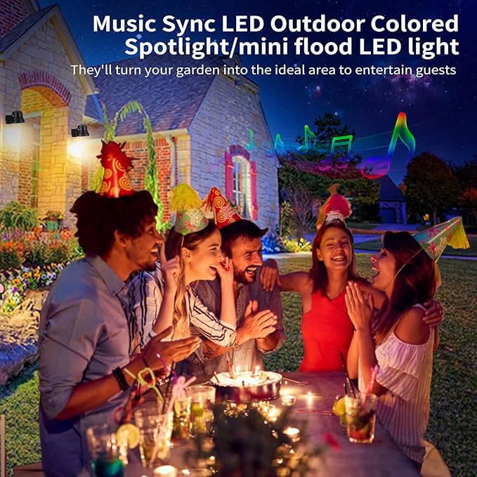 Smart Outdoor Lights 15W Halloween Spotlights with US Plug 12V APP Control Waterproof Dimmable with Timer