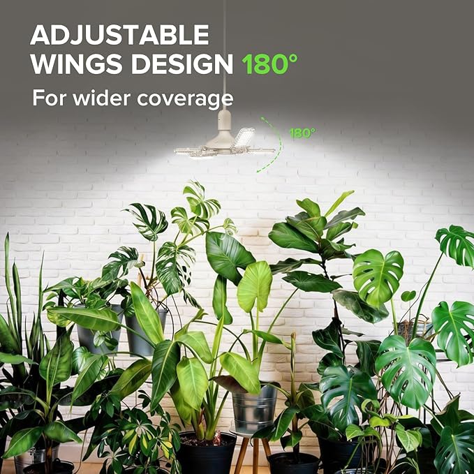 SANSI Hanging Grow Lights for Indoor Plants 60W High PPFD Full Spectrum with Timer 180° Adjustable Wings LED Pendant Plant Lights for Indoor Growing 16.4FT Power Cord for Tall Large Plants