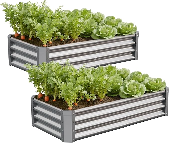Galvanized Raised Garden BedOutdoor Planter Box Metal Patio Kit Planting Bed for Vegetables Flowers Herb (Galvanized 4x2x1ft-2p)