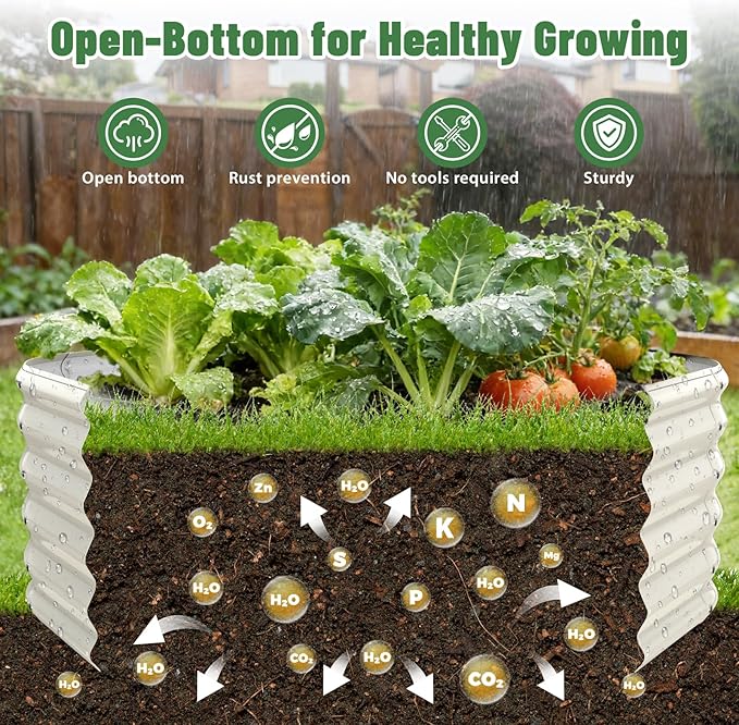 Hexagon Raised Garden Bed 48 Inch Diagonal &amp 16.5 Inch Tall Galvanized Steel Planter Box with Wave-Shaped Metal Panels for Outdoor FlowerTreeHerb &amp Vegetable Garden (Cream white 4FT X 1.5