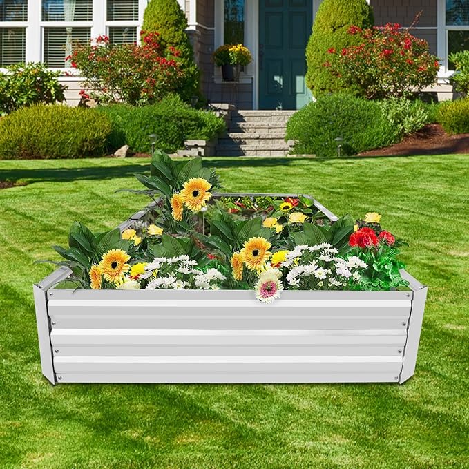 Galvanized Garden Bed Outdoor Raised Garden Bed for Vegetables Flowers and Herbs Planting Boxes Metal Planter Boxes Large Galvanized Steel Raised Bed Kit 8x4x1ft Planter Raised Beds