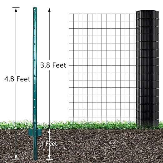 ARIFARO 4.8 Feet Metal Fence Posts Pack of 16 No Dig Garden U Post for Wire Fencing Steel Yard Post Outdoor Wire