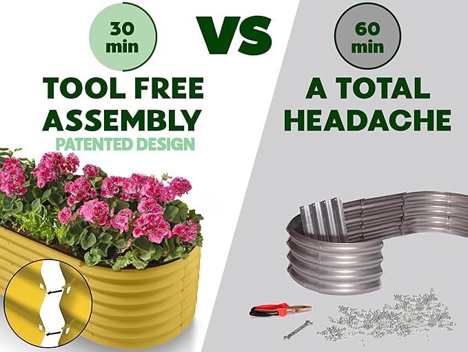 9-in-1 Galvanized Steel Raised Garden Bed // 8×2×1.5 ft Modular Planter for Gardening Vegetables Flowers // 18 Tall Metal Raised Garden Beds Outdoor (Yellow) // Patented Design Planter Box