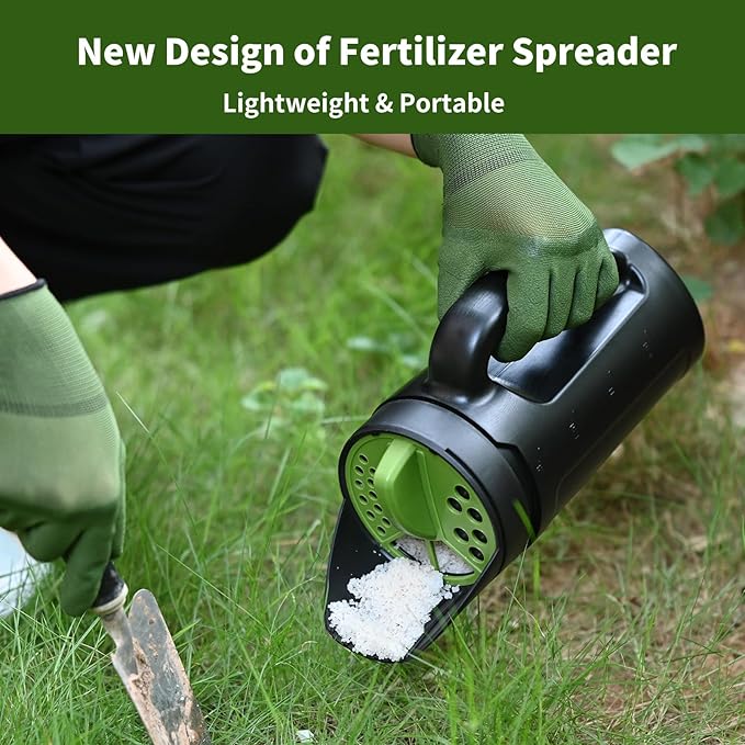 Seed Spreader Hand Held Hand Spreader Lawn and Garden for Fertilizer Grass Seed Salt Ice Melt Earth Food Seed Shaker with Multiple Adjustable Opening Sizes for All Purpose Up to 80 Oz
