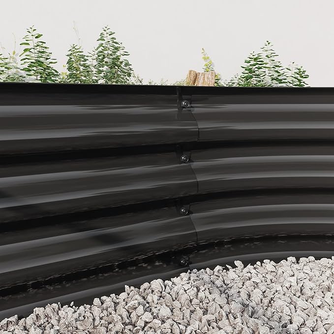 Large Oval Metal Raised Garden Bed - Outdoor Planter Bed for Plants Vegetables &amp Flowers Black