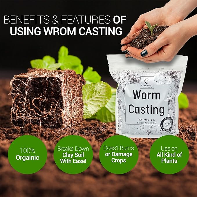 Elm Dirt Organic Fertilizer for All Plants - Indoor or Outdoor Earthworm Casting | Organic Plant Food for Houseplants Flowers &amp Gardens